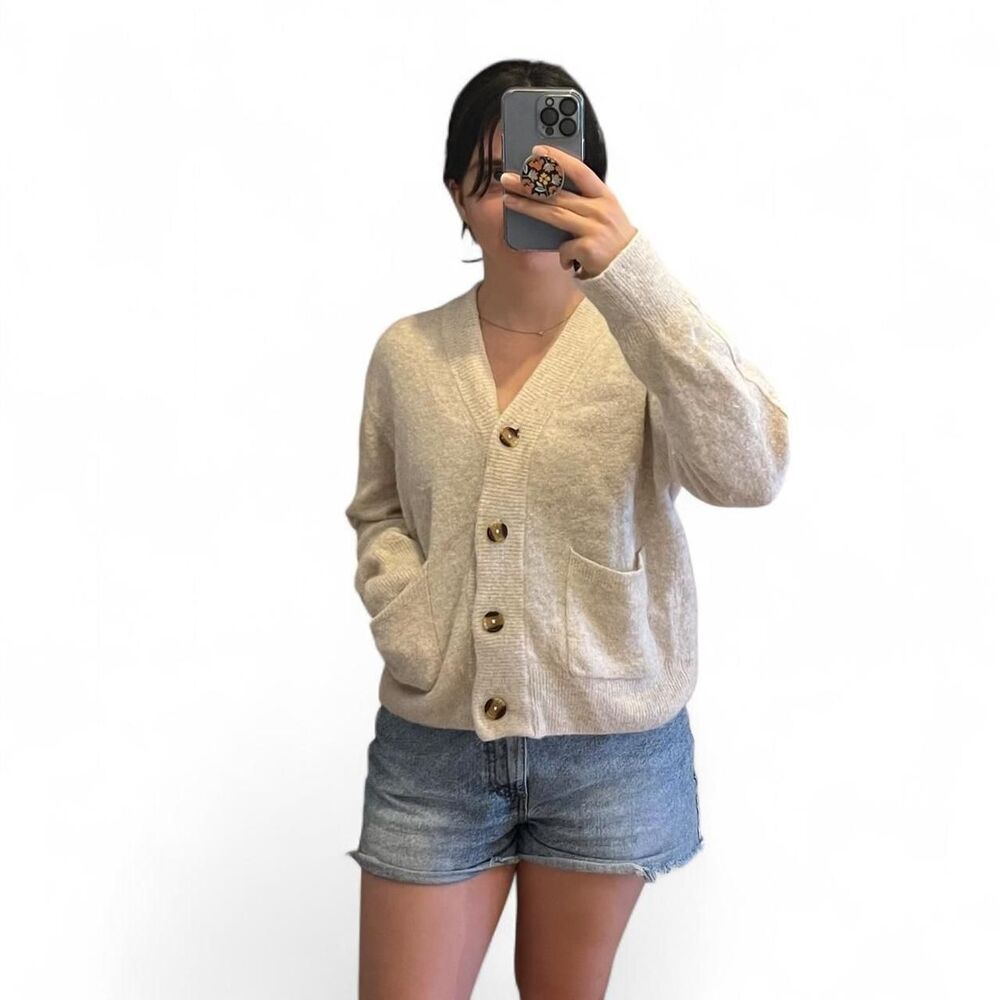 A Part of the Art Cream Button Front Wool Alpaca Blend Cardigan Neutral Layer S